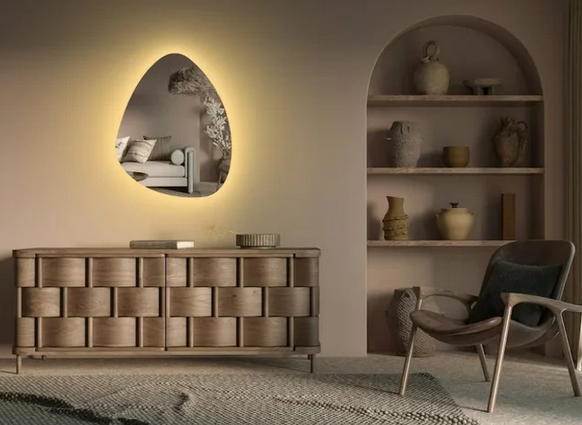 Espelho Orgânico Decorativo Lapidado com Led 70x50 Cm E02 para Sala, Quarto, Banheiro, 3000k 220v - 6