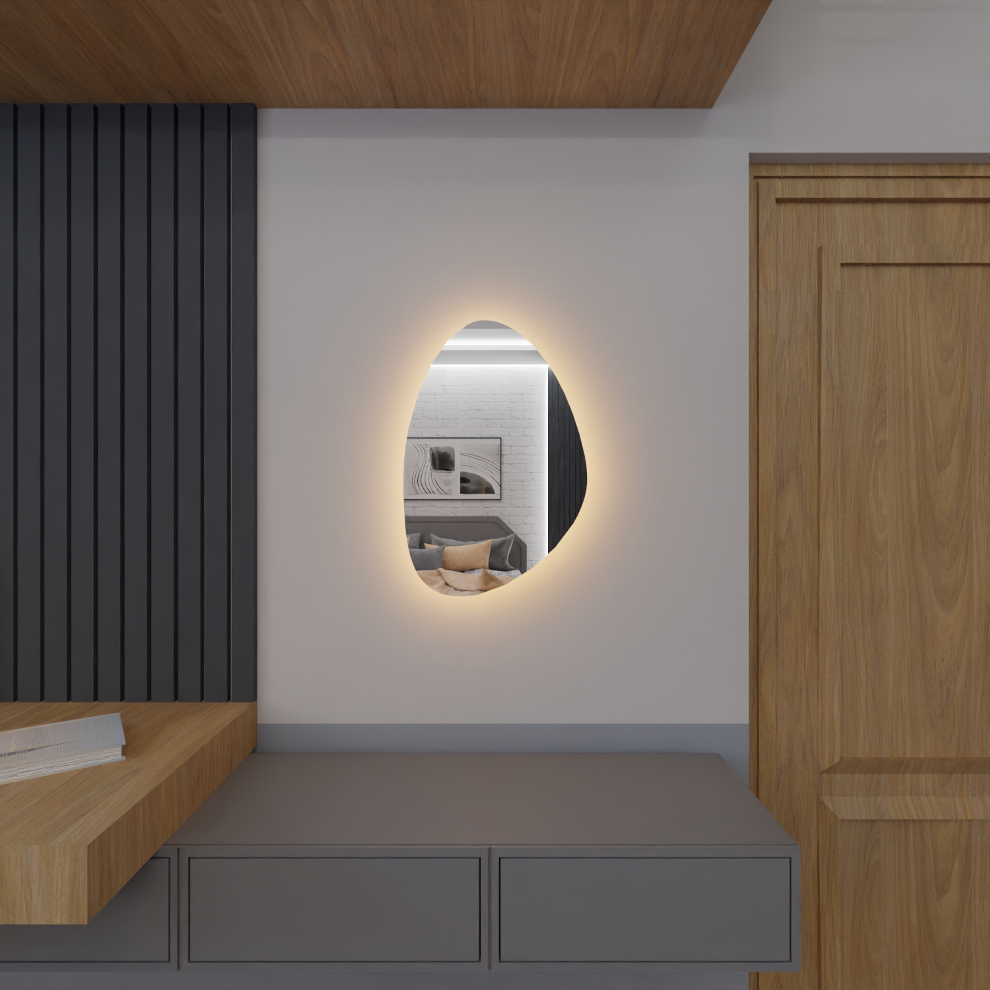 Espelho Orgânico Decorativo Lapidado com Led 70x50 Cm E02 para Sala, Quarto, Banheiro, 3000k 220v - 9