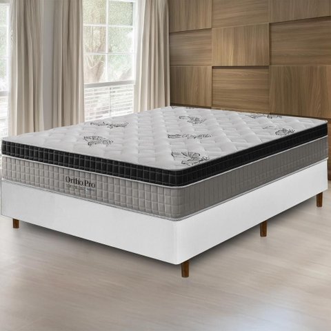 Cama Box Branca + Colchão Casal Ortho Pro Firme Espuma D33 Pillow Paparazzi 138x188x70cm