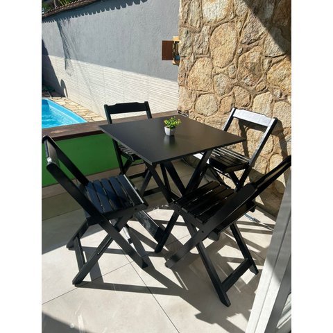 Conjunto 70X70 com 4 Cadeiras Dobráveis em Madeira - Preto