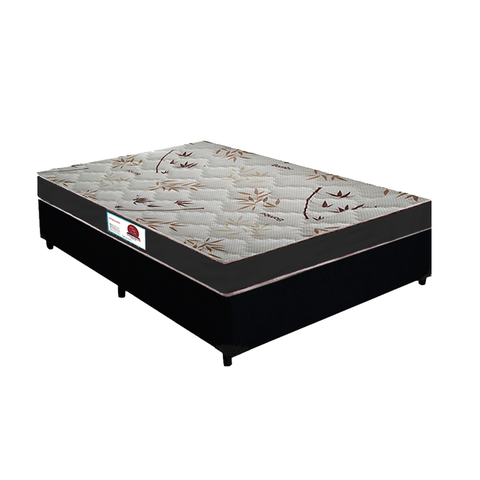 Cama Box Casal Sintético Preto + Colchão Casal Prime Semi Ortopédico 58x138x188