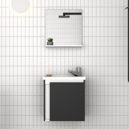 Conjunto Gabinete Banheiro com Espelho em Madeira Ônix Preto/branco - Cozimax - 1