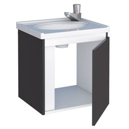 Conjunto Gabinete Banheiro com Espelho em Madeira Ônix Preto/branco - Cozimax - 5