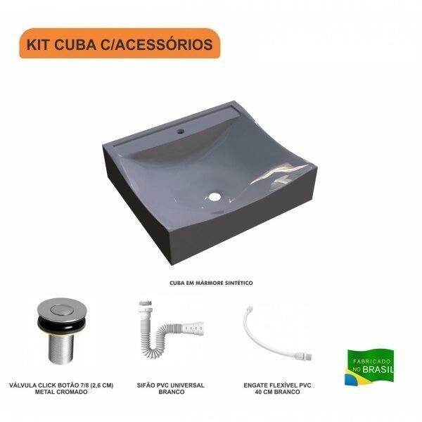 Kit Cuba Q440 com Válvula Click 1"B Pol. e Sifão PVC e Flexível Compace - 3