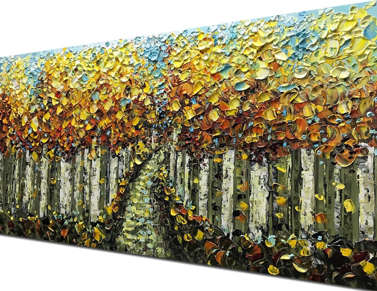Quadro Pintura Tela cipreste folhas outono amarelo 5458: 80cm (A) x 160cm (L) - 3