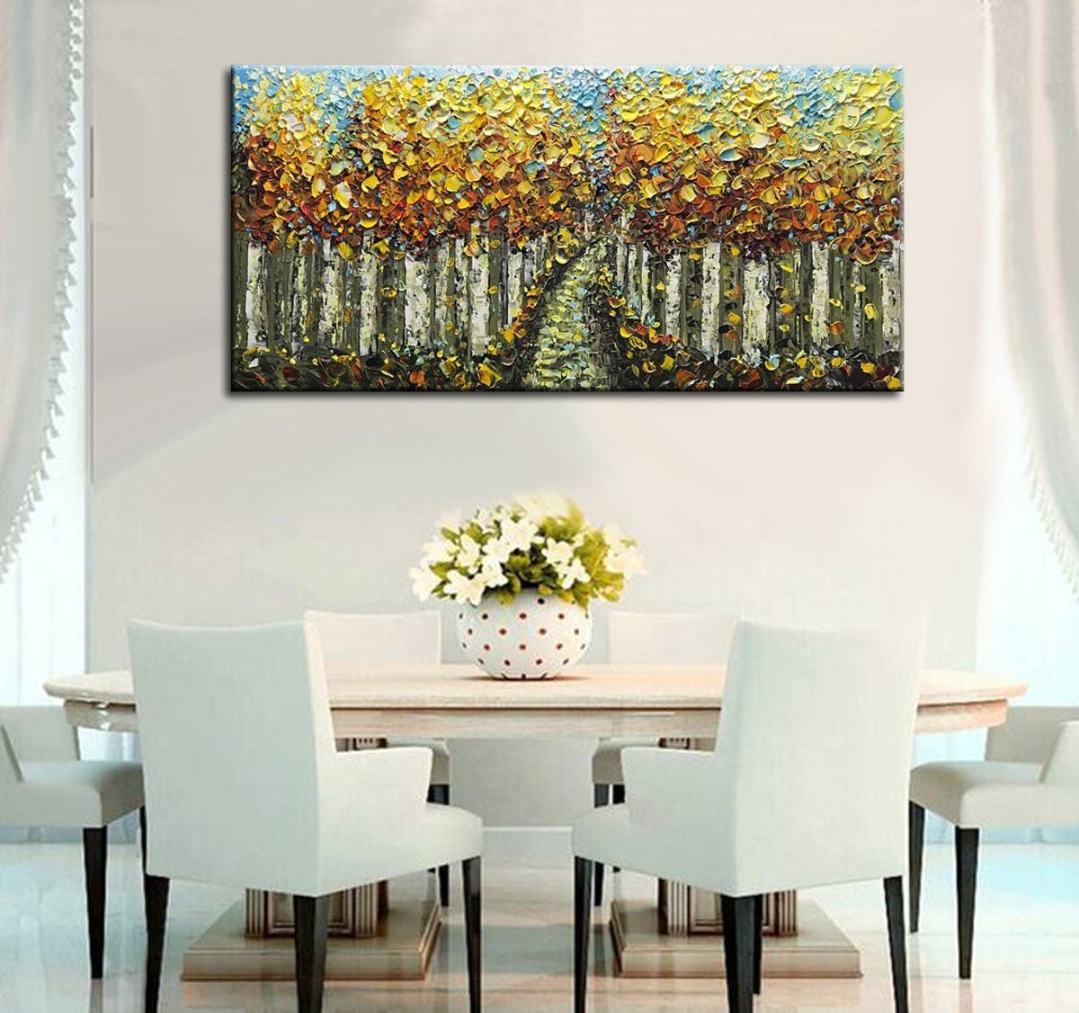 Quadro Pintura Tela cipreste folhas outono amarelo 5458: 80cm (A) x 160cm (L) - 1