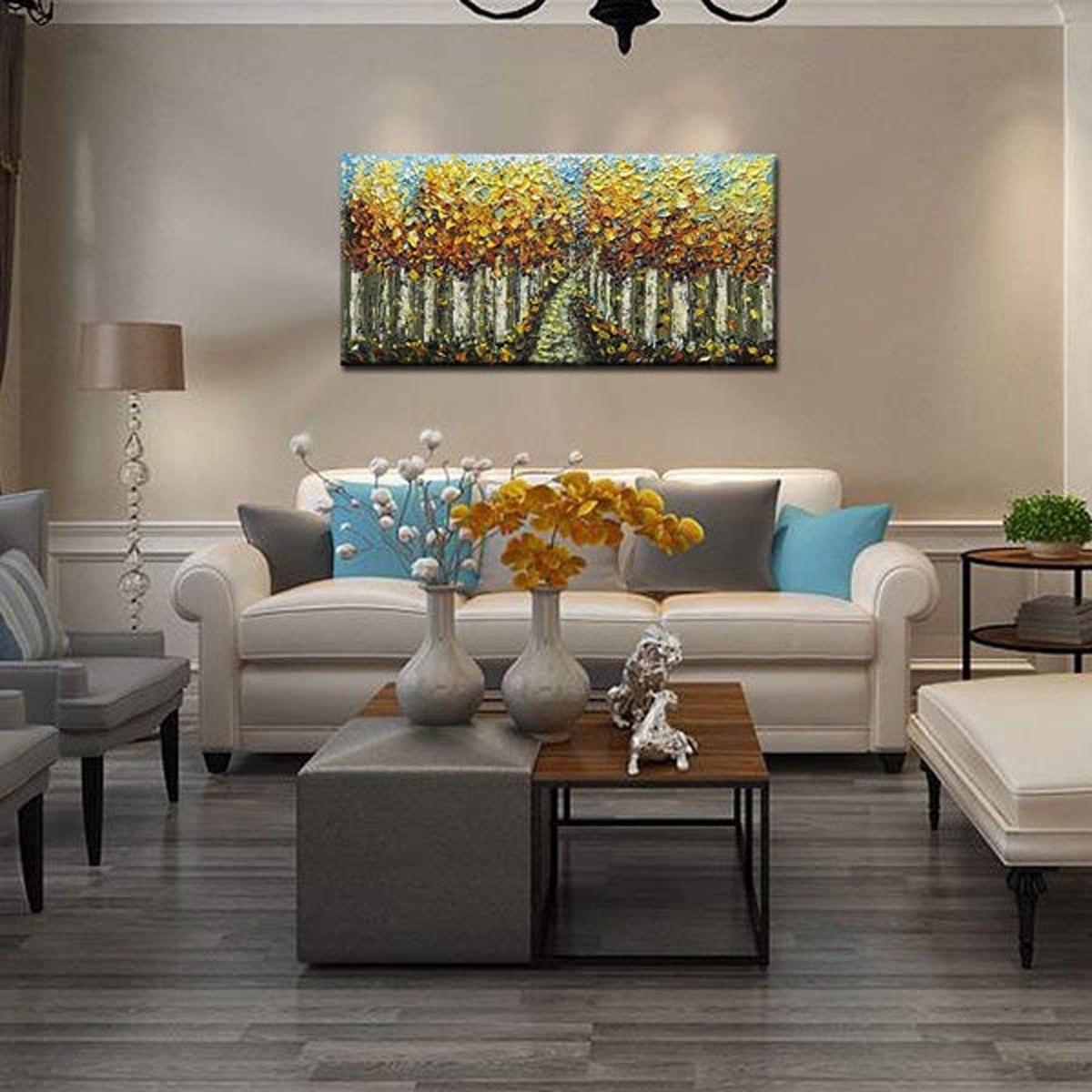 Quadro Pintura Tela cipreste folhas outono amarelo 5458: 80cm (A) x 160cm (L) - 5