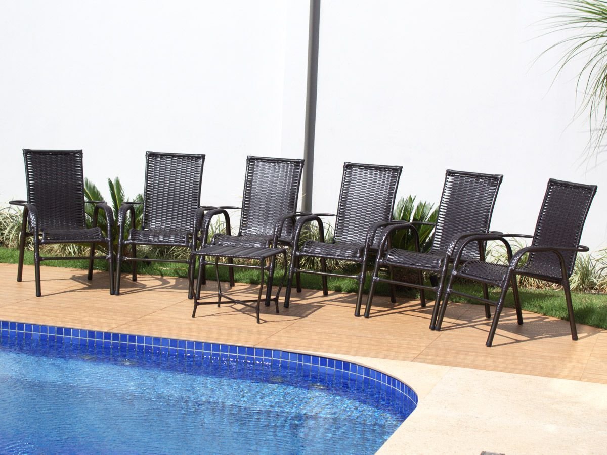 6 Cadeiras e Mesa Vênus - Área, Jardim, Piscina, Sala, Festa - Vinho Dark - 5