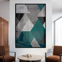 Ver imagem 1 de Quadro Decorativo Geométrico Cinza, Azul e Preto em Moldura Caixa Tacolado Moldura Trad 1cm Branca C