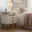 Ver imagem 1 de Mesa de Cabeceira Retrô MDF Branco 15 mm com 2 Gavetas
