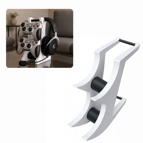 Suporte para Dois Controles e Headset com Design Compacto Ideal para Mesa Gamer ou Escritório - Bran