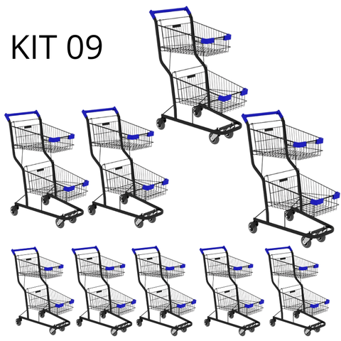 Kit 09 Carrinhos de Compras Supermercado Lojas Reforçado 90l