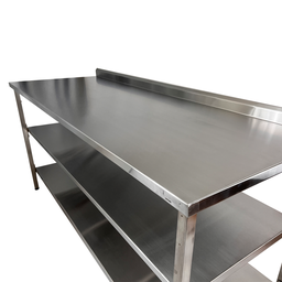 Mesa de Aço Inox Industrial 150x70x90 Cm com 2 Prateleiras Plano Liso com Espelho Nortinox - 4