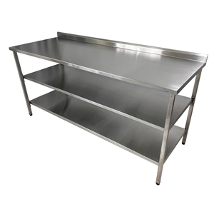 Mesa de Aço Inox Industrial 150x70x90 Cm com 2 Prateleiras Plano Liso com Espelho Nortinox