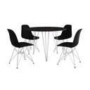 Ver imagem 6 de Mesa Jantar Redonda 110Cm Preta Clips 3 Pés Com 4 Cadeiras Pretas Ferro Branco - Cor: Preto