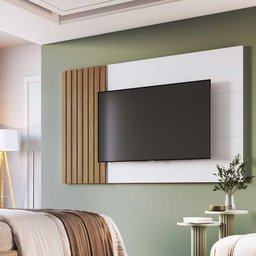 Painel Suspenso para Tv com Detalhes Ripados 1,80 M Cor:branco com Mel - 2