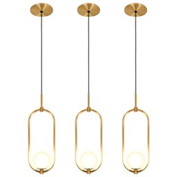 Kit 3 Luminárias Lustre Arco Dourado Globo Cama Quarto 43cm - 1
