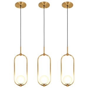 Kit 3 Luminárias Lustre Arco Dourado Globo Cama Quarto 43cm