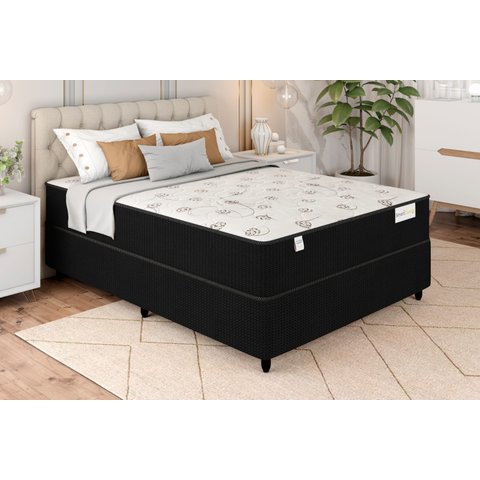 Cama Box Preto + Colchão Casal Smart Classic Preto (138x188x64) - Molas Ensacadas - Plumatex
