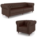 Ver imagem 2 de Conjunto Sala de Estar 1 Sofá Living 260cm e 1 Poltrona Stanford Chesterfield Pés Madeira Couro Marr