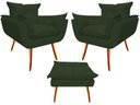 Ver imagem 1 de Kit 2 Poltronas + Puff Decorativo Opala Suede Verde Pés Madeira Mz Decor