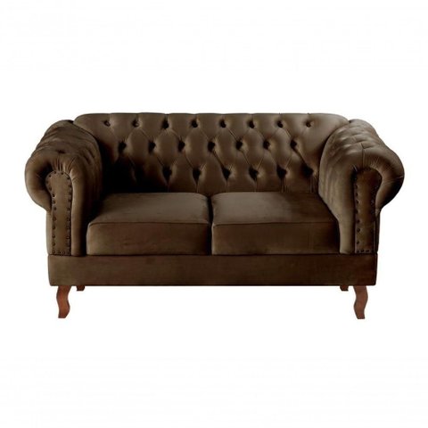 Sofá Dom Pedro 2 Lugares 155cm Marrom Veludo Retrô Vintage Bella Decor