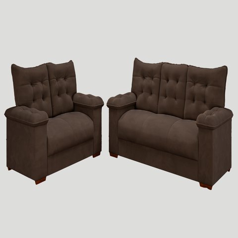 Conjunto Sofá 3 e 2 Lugares Irlanda Veludo Marrom