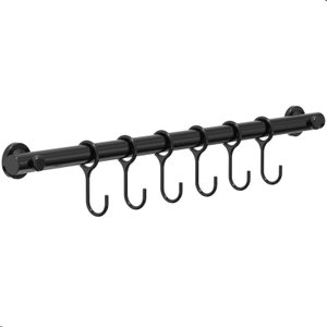 Porta Utensílios e Talheres 40cm com 6 Ganchos Preto Fs