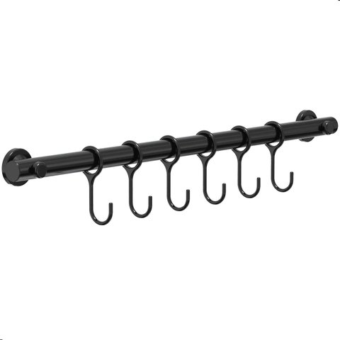Porta Utensílios e Talheres 40cm com 6 Ganchos Preto Fs