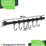 Porta Utensílios e Talheres 40cm com 6 Ganchos Preto Fs - 6