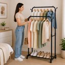 Ver imagem 2 de Arara Dupla Roupas com Rodinhas Sapateira Cabideiro Organizador Quarto Closet Loja