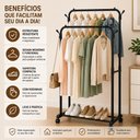 Ver imagem 6 de Arara Dupla Roupas com Rodinhas Sapateira Cabideiro Organizador Quarto Closet Loja