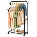 Ver imagem 1 de Arara Dupla Roupas com Rodinhas Sapateira Cabideiro Organizador Quarto Closet Loja
