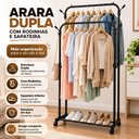 Ver imagem 3 de Arara Dupla Roupas com Rodinhas Sapateira Cabideiro Organizador Quarto Closet Loja