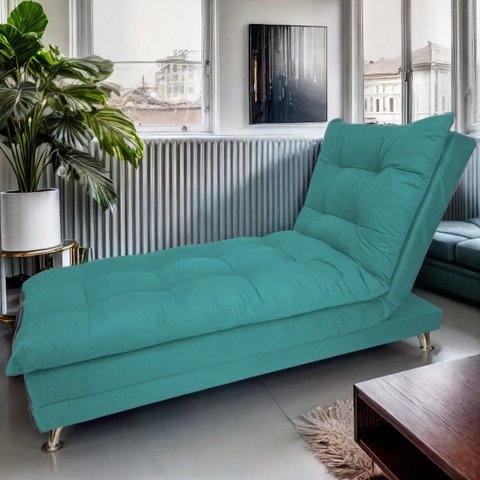 Sofa Cama Chaise Bicama Reclinavel Sala Lavinia Suede:Azul-Turquesa/Suede