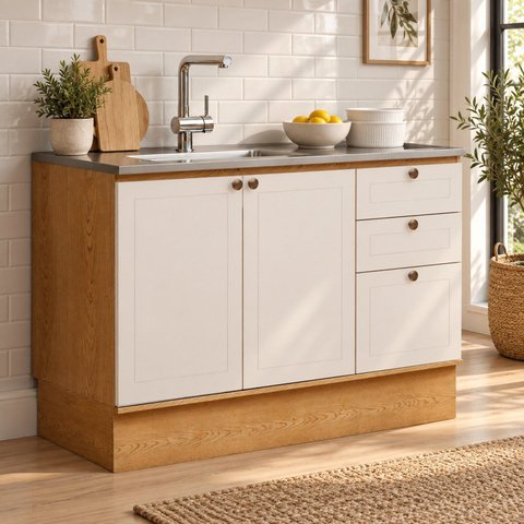 Balcão de Cozinha para Pia com 2 Gavetas e Frentes em MDF Americana Provence Cinamomo/Off White