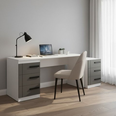 Conjunto Escritório Escrivaninha e Mesa Auxiliar 3 Gavetas 40cm Lisboa Politorno Móveis