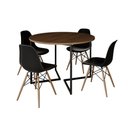 Ver imagem 2 de Mesa Jantar Industrial Redonda 110cm Amêndoa Base V Ferro Preto com 4 Cadeiras Eames Preta Base Made