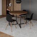 Ver imagem 1 de Mesa Jantar Industrial Redonda 110cm Amêndoa Base V Ferro Preto com 4 Cadeiras Eames Preta Base Made