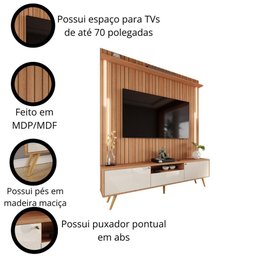 Rack com Painel Sevilla Led Efeito Ripado 3d para Tv até 70 Polegadas 183cm - 4