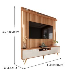 Rack com Painel Sevilla Led Efeito Ripado 3d para Tv até 70 Polegadas 183cm - 9