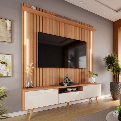Rack com Painel Sevilla Led Efeito Ripado 3d para Tv até 70 Polegadas 183cm