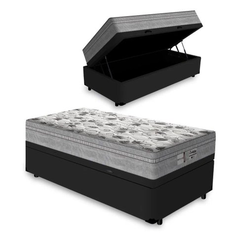 Cama Box com Baú Solteiro + Colchão de Molas Ensacadas - Probel - Evolution 88x188x74cm:preto