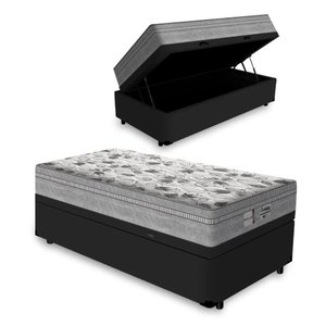 Cama Box Com Baú Solteiro + Colchão De Molas Ensacadas - Probel - Evolution 88x188x74cm:preto