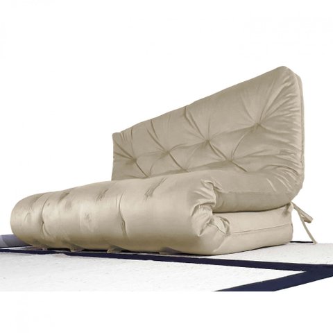 Colchão Futon Casal Dobrável Sofá Cama Bege
