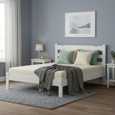 Cama King Esmeralda Madeira Maciça Resistente Branco