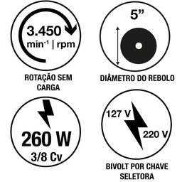 Moto Esmeril 260 W 5 Tramontina para Uso Profissional Bivolt Tramontina - 5