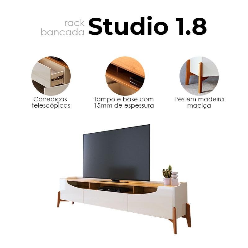 Rack Bancada Ambiene Studio com Painel para Tv Loft 1.8 Off White Nature - Imcal - 6