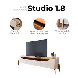 Rack Bancada Ambiene Studio com Painel para Tv Loft 1.8 Off White Nature - Imcal - 6