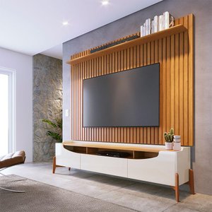 Rack Bancada Ambiene Studio com Painel para Tv Loft 1.8 Off White Nature - Imcal